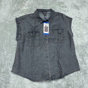 Buffalo David Bitton Sleeveless Button-Up Collared Shirt L 100% Lyocell d0111